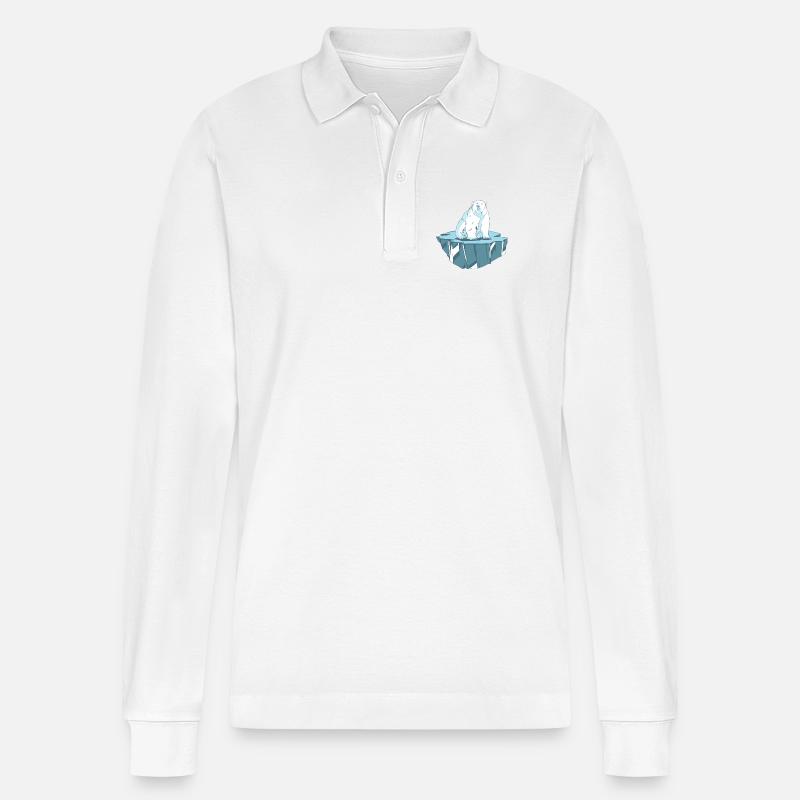 Eisbär auf Eisscholle - Stanley/Stella Unisex Bio-Langarm-Poloshirt Prepster - Weiß