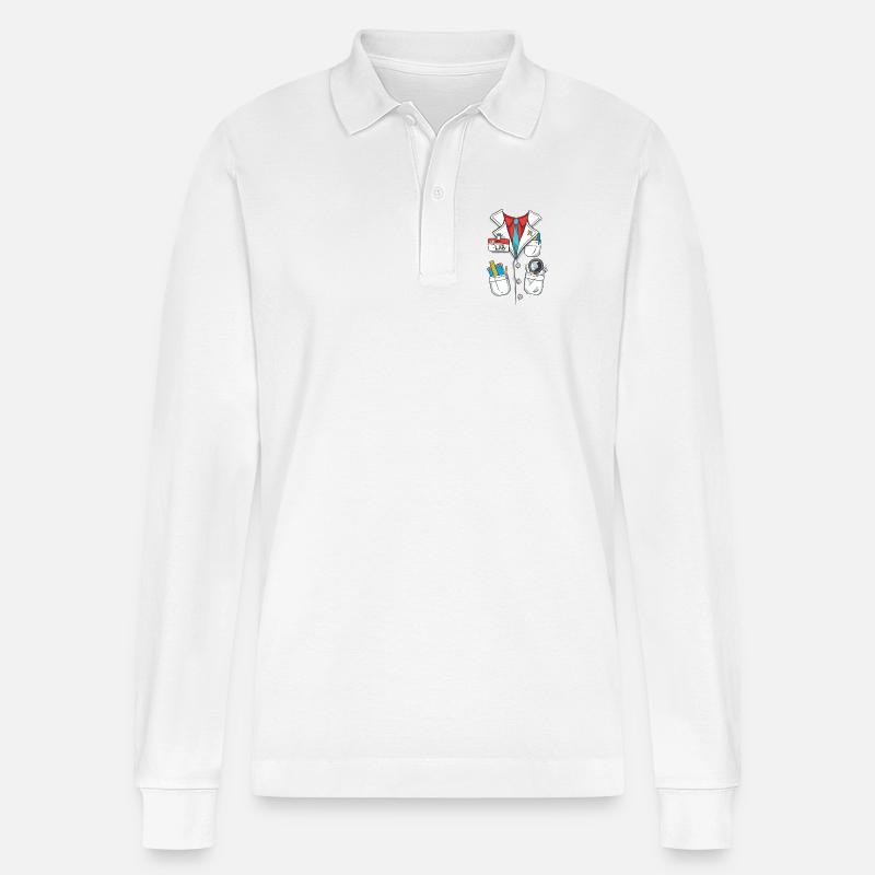 Laborkittel Kostüm - Stanley/Stella Unisex Bio-Langarm-Poloshirt Prepster - Weiß