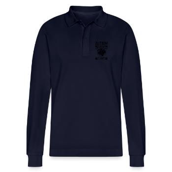 Vibrant pattern on elegant fabric - Stanley/Stella Organic Unisex Long-Sleeved Polo Shirt Prepster - navy - Front - Anna (173cm)