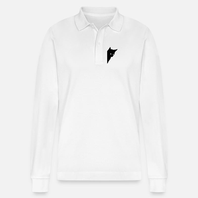 Schwarze Katze mit leuchtenden Augen - Stanley/Stella Unisex Bio-Langarm-Poloshirt Prepster - Weiß