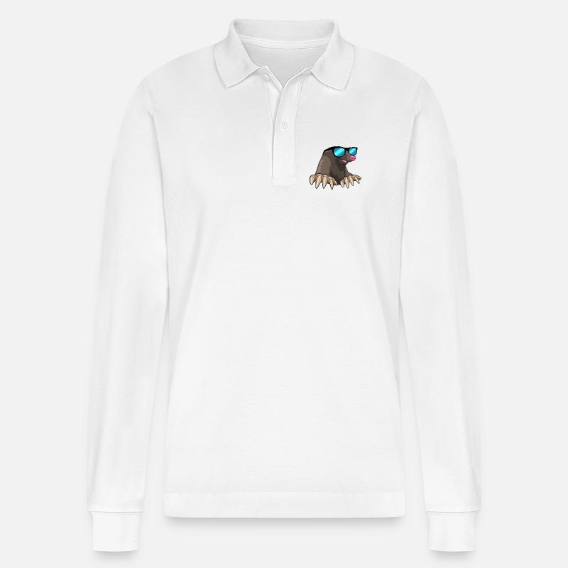 Maulwurf mit Sonnenbrille - Stanley/Stella Unisex Bio-Langarm-Poloshirt Prepster - Weiß
