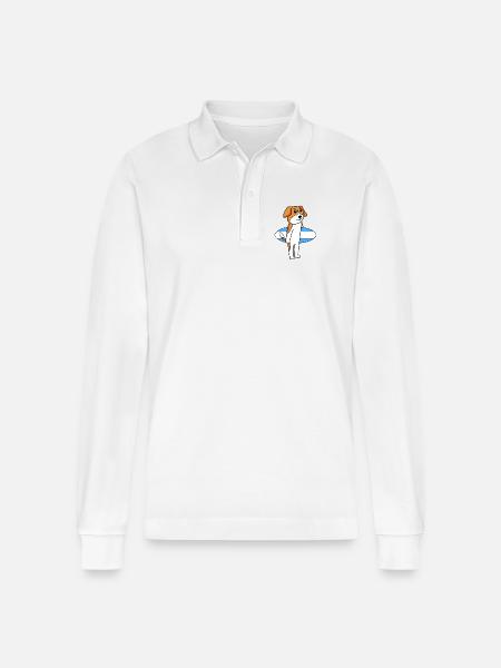 Surfboard Dog Beagle Surfing Gift - Stanley/Stella Organic Unisex Long-Sleeved Polo Shirt Prepster - white