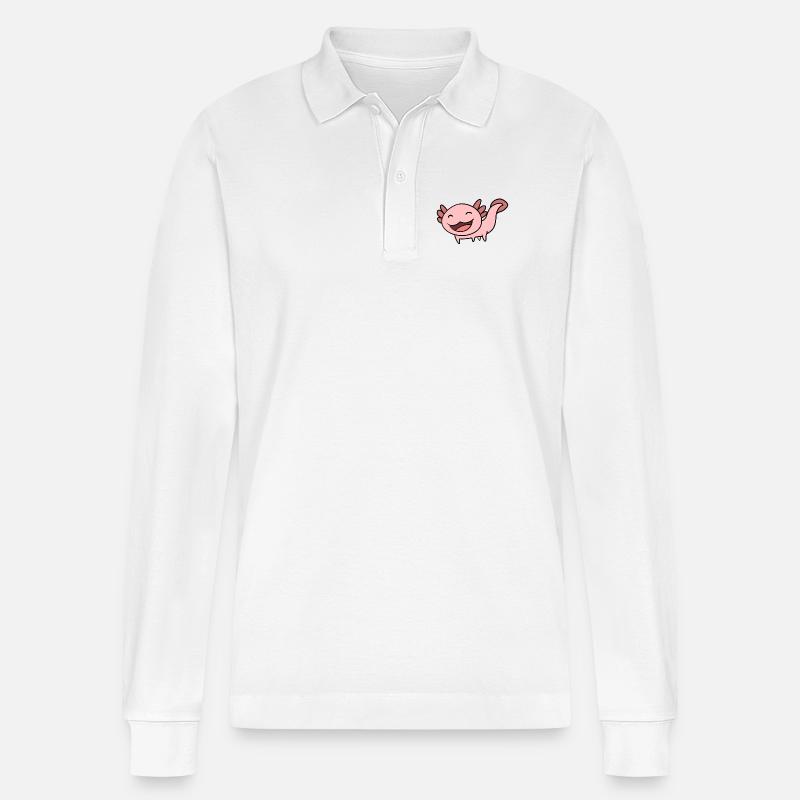 Süßes Axolotl Rosa - Stanley/Stella Unisex Bio-Langarm-Poloshirt Prepster - Weiß