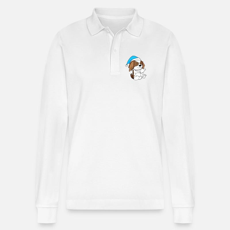 Hund Hunderasse Charles Spaniel - Stanley/Stella Unisex Bio-Langarm-Poloshirt Prepster - Weiß