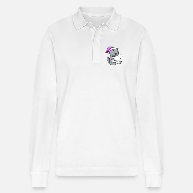 Katze Katzenrasse Britisch Kurzhaar - Stanley/Stella Unisex Bio-Langarm-Poloshirt Prepster - Weiß