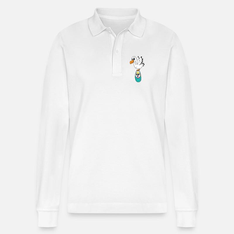 Vogel mit Baby Schwangerschaft - Stanley/Stella Unisex Bio-Langarm-Poloshirt Prepster - Weiß