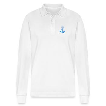 Anchor Sailing Sailboat Sailor Design - Stanley/Stella Organic Unisex Long-Sleeved Polo Shirt Prepster - white - Front - Anna (173cm) & Nico (186cm)