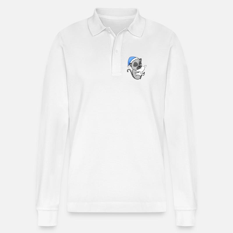 Lemur Lemuren - Stanley/Stella Unisex Bio-Langarm-Poloshirt Prepster - Weiß