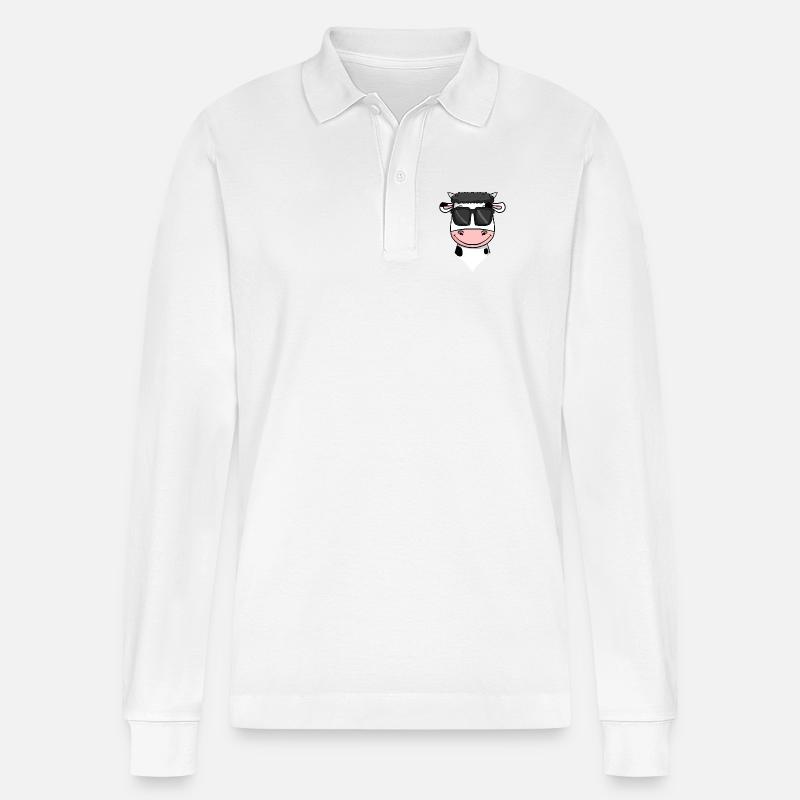 Kuh mit Sonnenbrille - Stanley/Stella Unisex Bio-Langarm-Poloshirt Prepster - Weiß