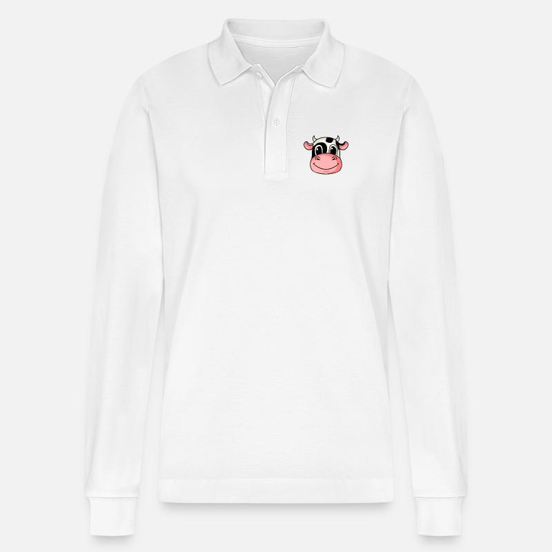 Kuh Kopf - Stanley/Stella Unisex Bio-Langarm-Poloshirt Prepster - Weiß