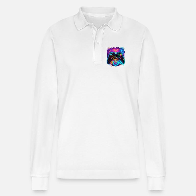 Power Graffiti Gaming Controller - Stanley/Stella Unisex Bio-Langarm-Poloshirt Prepster - Weiß