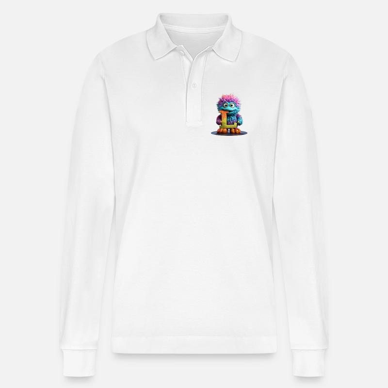 Regenbogenmonster mit Buchstabe L - Stanley/Stella Unisex Bio-Langarm-Poloshirt Prepster - Weiß