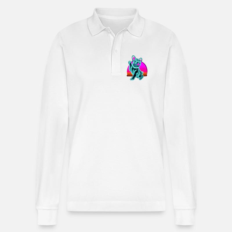 Frenchi Bulldogge Synthwave Sunset - Stanley/Stella Unisex Bio-Langarm-Poloshirt Prepster - Weiß