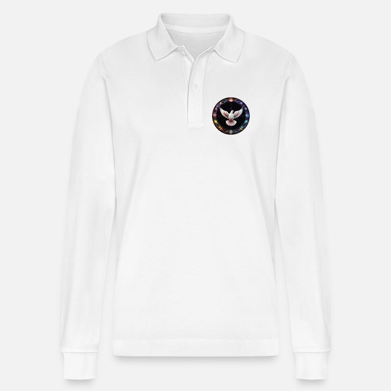 Friedens-Taube im Farbenzauber - Stanley/Stella Unisex Bio-Langarm-Poloshirt Prepster - Weiß