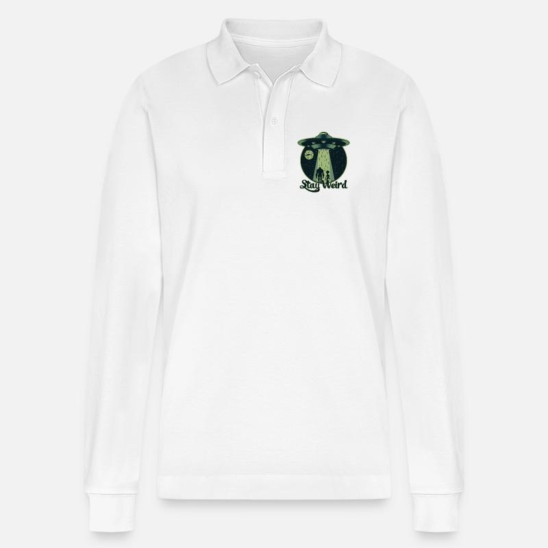 Bleib seltsam - UFO, Alien - Stanley/Stella Unisex Bio-Langarm-Poloshirt Prepster - Weiß