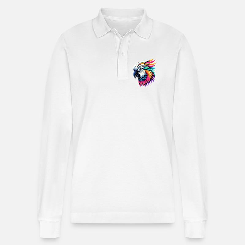 Kakadu-Papagei mit Kamm - Stanley/Stella Unisex Bio-Langarm-Poloshirt Prepster - Weiß