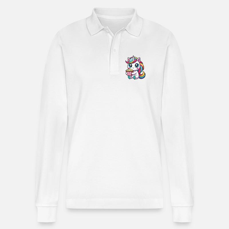 Popcorn Einhorn - Stanley/Stella Unisex Bio-Langarm-Poloshirt Prepster - Weiß