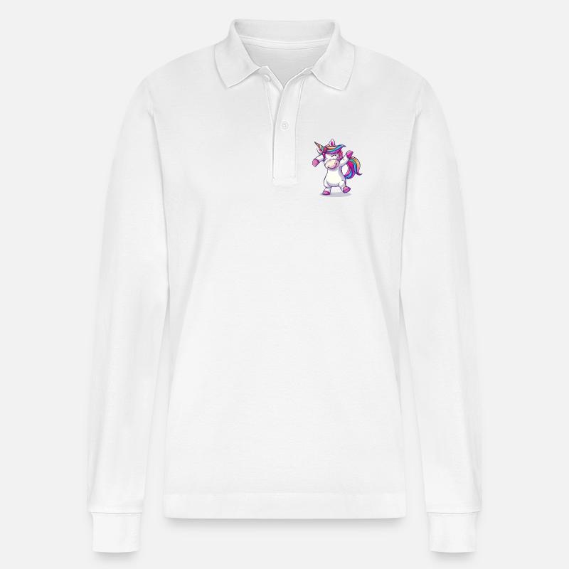 Tanzendes Einhorn - Stanley/Stella Unisex Bio-Langarm-Poloshirt Prepster - Weiß