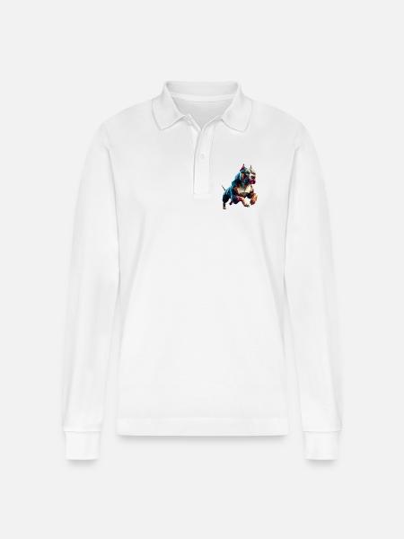 Pitbull Hund läuft Origami Geometrisch 3D - Stanley/Stella Unisex Bio-Langarm-Poloshirt Prepster - Weiß
