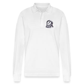 Schneeeule Astronaut Weltraumabenteuer - Stanley/Stella Unisex Bio-Langarm-Poloshirt Prepster - Weiß - Vorne - Anna (173cm) & Nico (186cm)