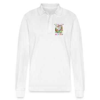 Cute Nursery Alpaca Kids Gift - Stanley/Stella Organic Unisex Long-Sleeved Polo Shirt Prepster - white - Front - Anna (173cm) & Nico (186cm)