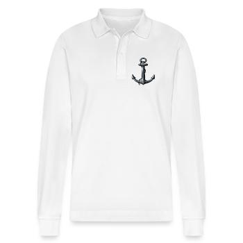 Maritime anchor design for adventurers - Stanley/Stella Organic Unisex Long-Sleeved Polo Shirt Prepster - white - Front - Anna (173cm) & Nico (186cm)