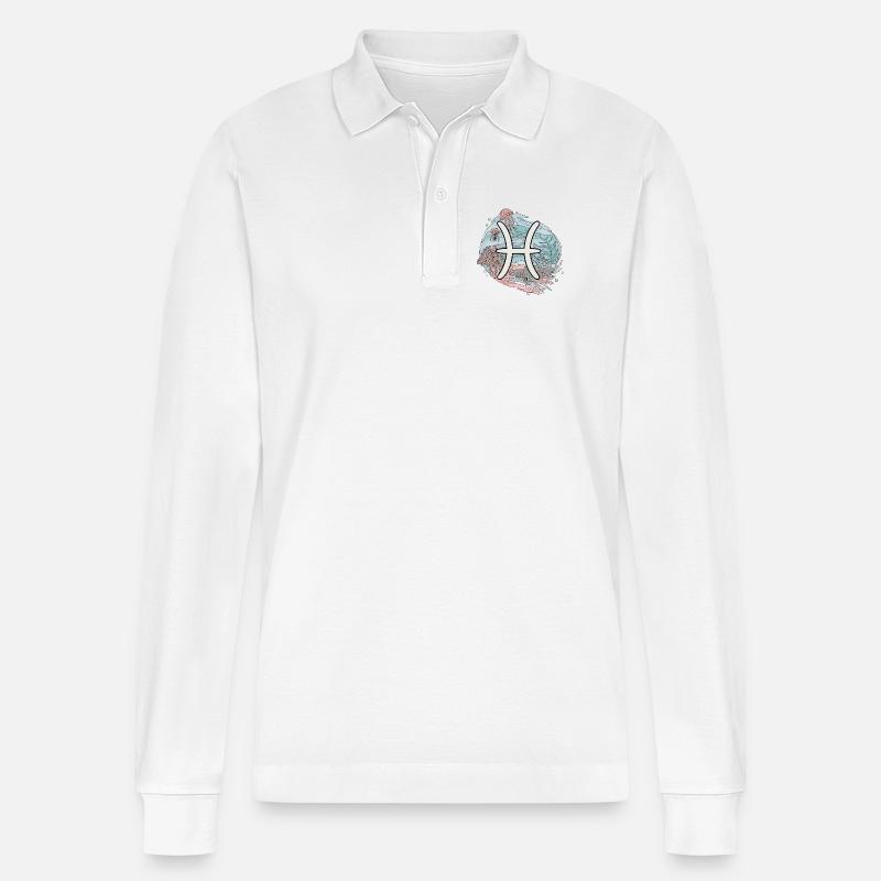 Fische Sternzeichen - Unterwasser Astrologie - Stanley/Stella Unisex Bio-Langarm-Poloshirt Prepster - Weiß