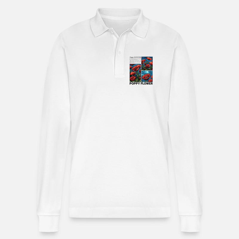 Coquelicot Nature Fleur Botanique Esthétique Cadeau - Polo à manches longues bio PREPSTER Stanley/Stella Unisexe - blanc