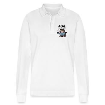 404 Fun Not Found - Tired Coffee Cat Work Meme - Stanley/Stella Organic Unisex Long-Sleeved Polo Shirt Prepster - white - Front - Anna (173cm) & Nico (186cm)