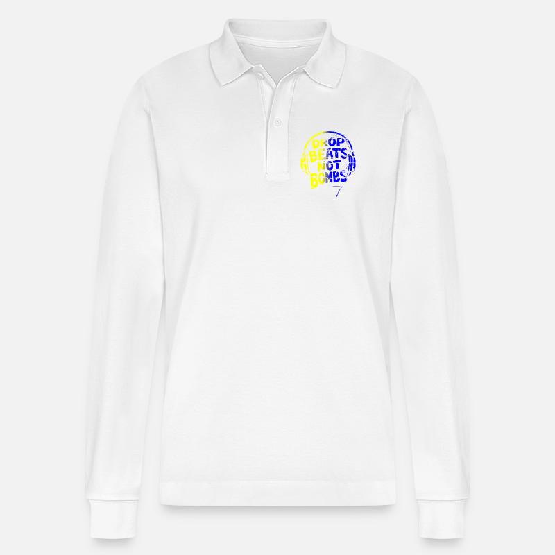 Drop Beats Not Bombs yellow blue - Stanley/Stella Unisex Bio-Langarm-Poloshirt Prepster - Weiß