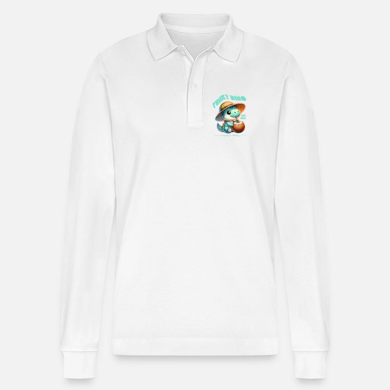 Funky Dino Kokosnuss - Stanley/Stella Unisex Bio-Langarm-Poloshirt Prepster - Weiß