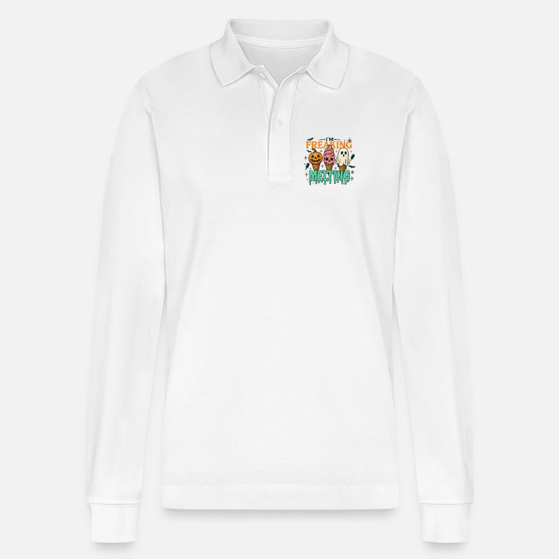Halloween Eiscreme Grusel Design - Stanley/Stella Unisex Bio-Langarm-Poloshirt Prepster - Weiß