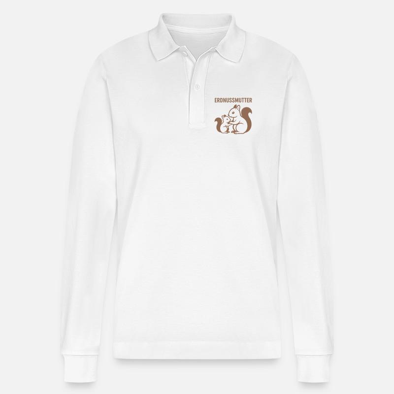 Erdnussmutter mit Eichhörnchenmotiv - Stanley/Stella Unisex Bio-Langarm-Poloshirt Prepster - Weiß