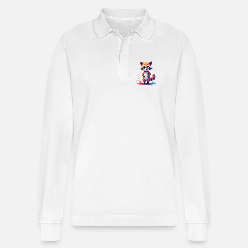 Niedliches Waschbär-Design mit Farbklecks - Stanley/Stella Unisex Bio-Langarm-Poloshirt Prepster - Weiß