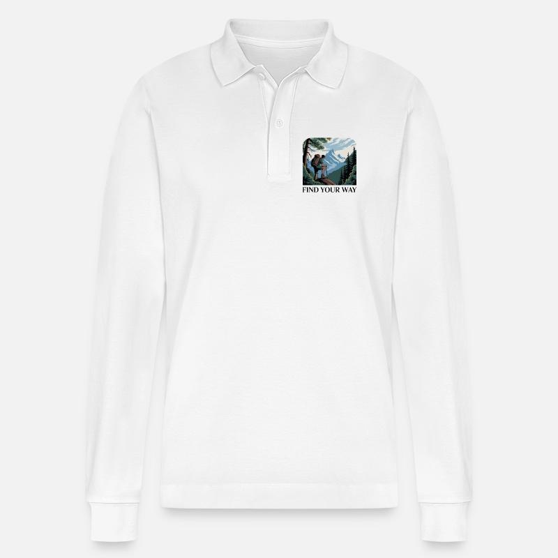 Bergwanderer mit malerischen Gipfeln - Stanley/Stella Unisex Bio-Langarm-Poloshirt Prepster - Weiß