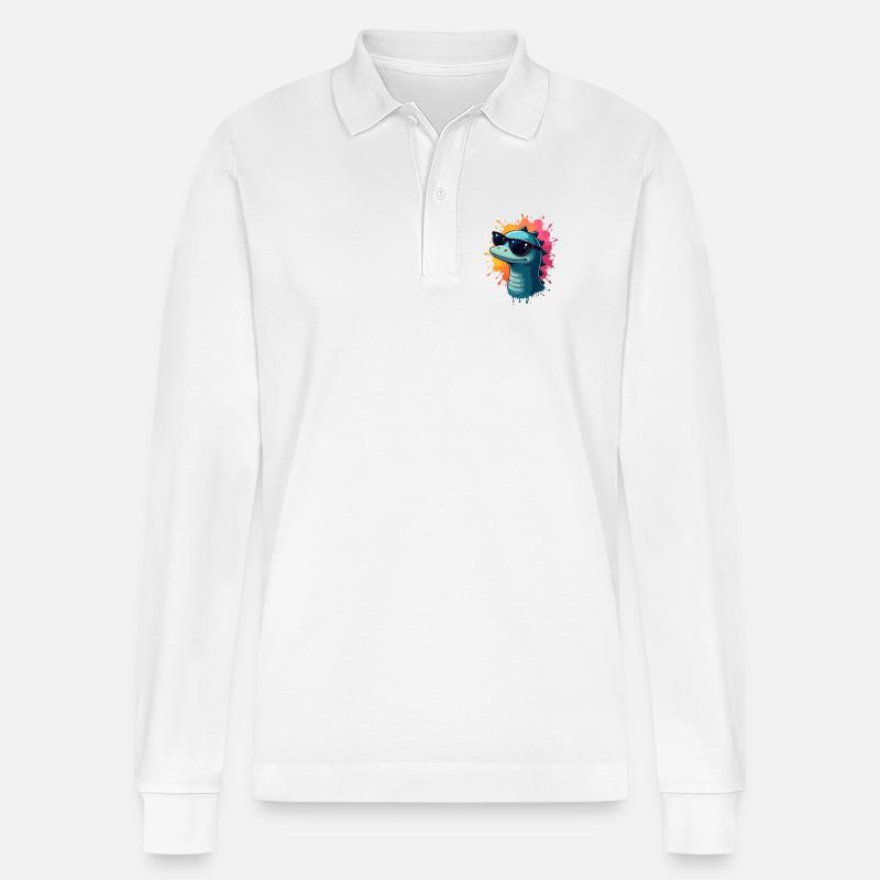 Cool Dino mit Sonnenbrille - Stanley/Stella Unisex Bio-Langarm-Poloshirt Prepster - Weiß