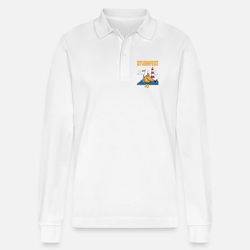 Leuchtturm-Melodie mit Seemöwe - Stanley/Stella Unisex Bio-Langarm-Poloshirt Prepster - Weiß