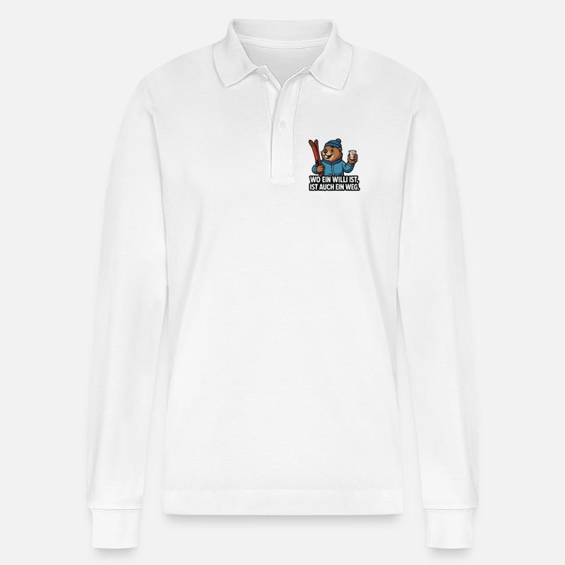 Ski Murmeltier Willi Spruch - Stanley/Stella Unisex Bio-Langarm-Poloshirt Prepster - Weiß