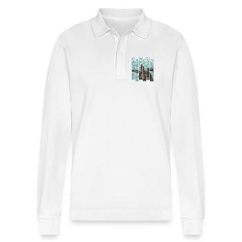 Cancun Sea Turtle Poolside Design - Stanley/Stella Organic Unisex Long-Sleeved Polo Shirt Prepster - white - Front - Anna (173cm) & Nico (186cm)