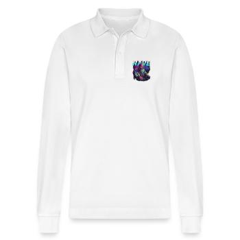 Praise the Rave Lustiges Techno DJ Design - Stanley/Stella Unisex Bio-Langarm-Poloshirt Prepster - Weiß - Vorne - Anna (173cm) & Nico (186cm)