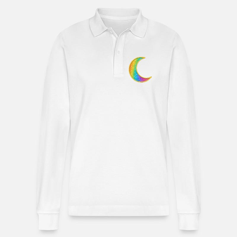 Conception de paillettes de lune arc-en-ciel - Polo à manches longues bio PREPSTER Stanley/Stella Unisexe - blanc