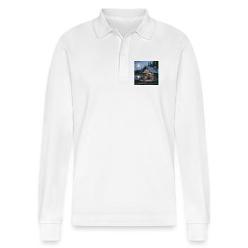 Rustic Lake Cabin Night Scene - Stanley/Stella Organic Unisex Long-Sleeved Polo Shirt Prepster - white - Front - Anna (173cm) & Nico (186cm)
