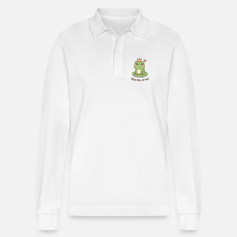 Kussfrosch König – Küss mich oder nicht - Stanley/Stella Unisex Bio-Langarm-Poloshirt Prepster - Weiß