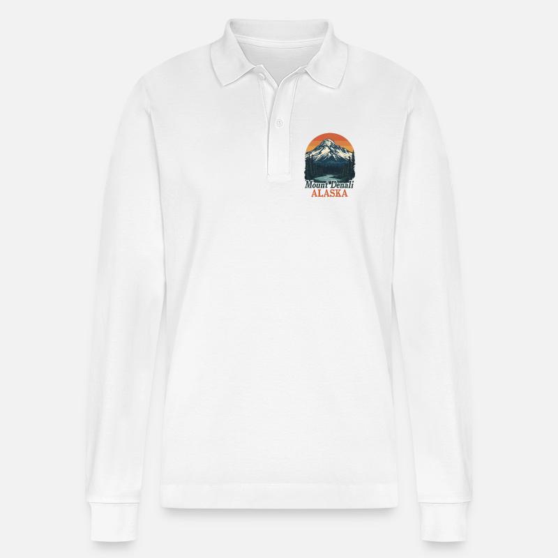 Denali Alaskas Berglandschaft - Stanley/Stella Unisex Bio-Langarm-Poloshirt Prepster - Weiß
