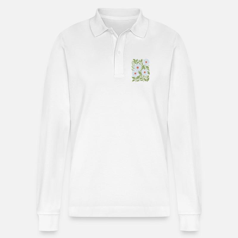 Gänseblümchen in Himmelblau Blumen - Stanley/Stella Unisex Bio-Langarm-Poloshirt Prepster - Weiß