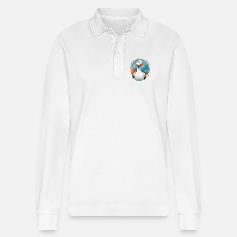 Enterich im Farbwirbel - Stanley/Stella Unisex Bio-Langarm-Poloshirt Prepster - Weiß