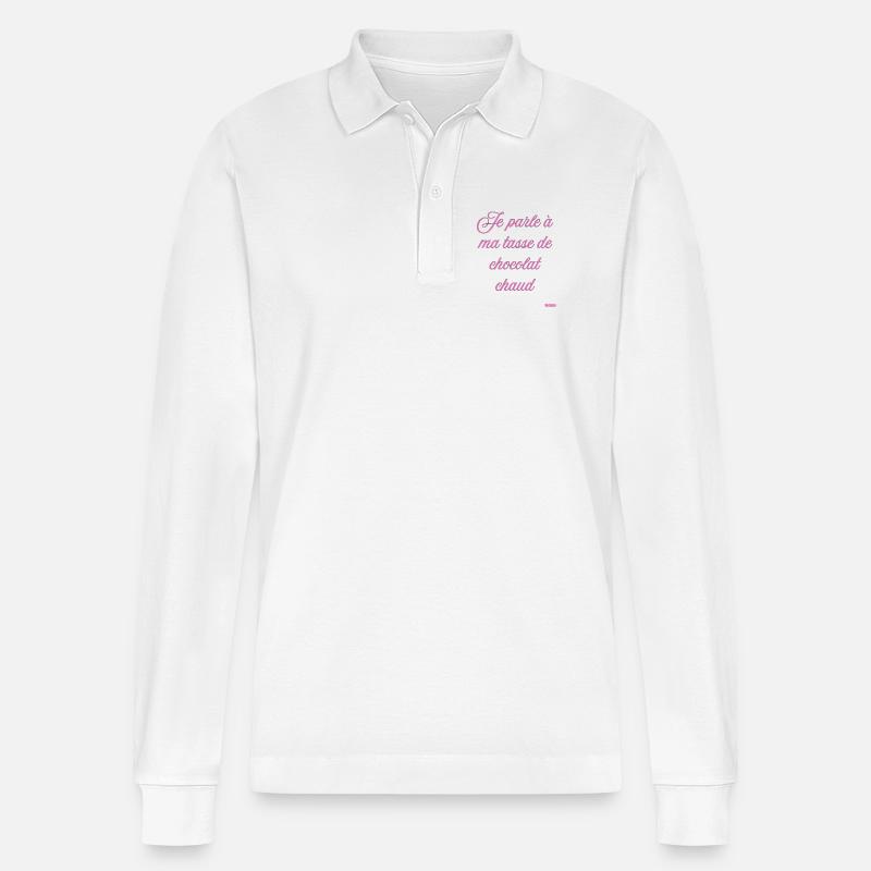 Pink Script Becher mit heißer Schokolade - Stanley/Stella Unisex Bio-Langarm-Poloshirt Prepster - Weiß