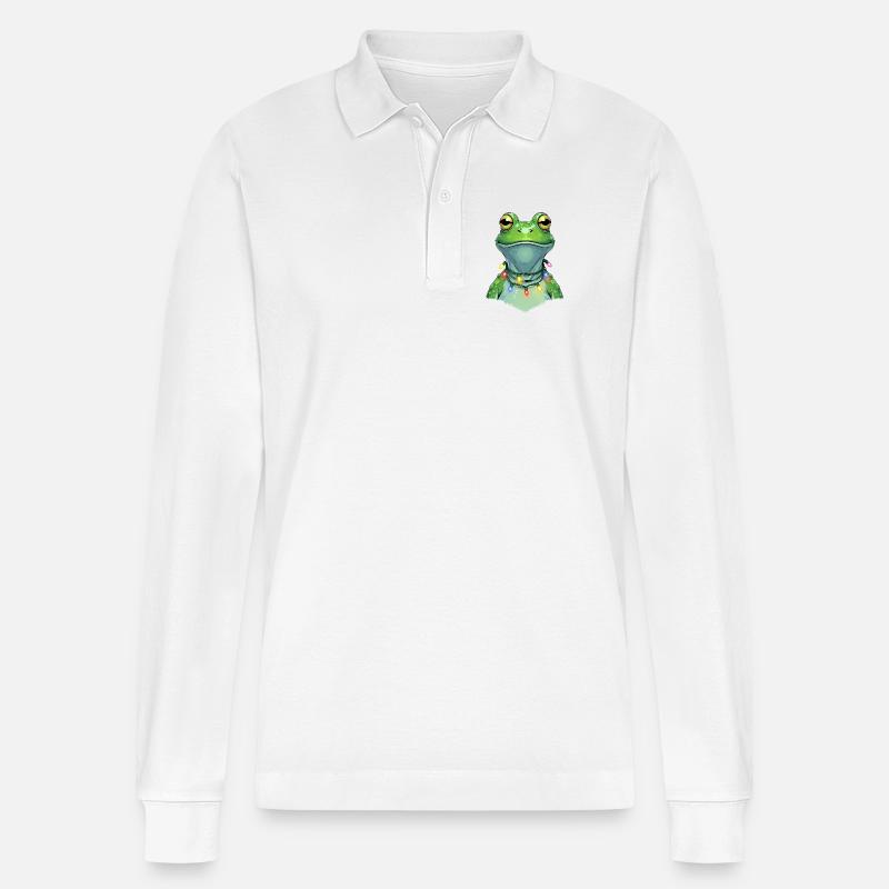 Lichterfrosch mit Weihnachtskette - Stanley/Stella Unisex Bio-Langarm-Poloshirt Prepster - Weiß