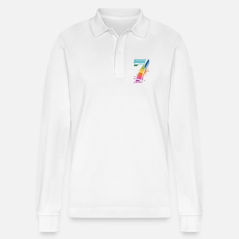 Regenbogen7 Spritzdesign - Stanley/Stella Unisex Bio-Langarm-Poloshirt Prepster - Weiß