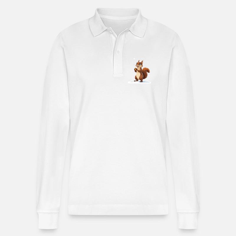 Winterliches Eichhörnchen mit Eichel - Stanley/Stella Unisex Bio-Langarm-Poloshirt Prepster - Weiß